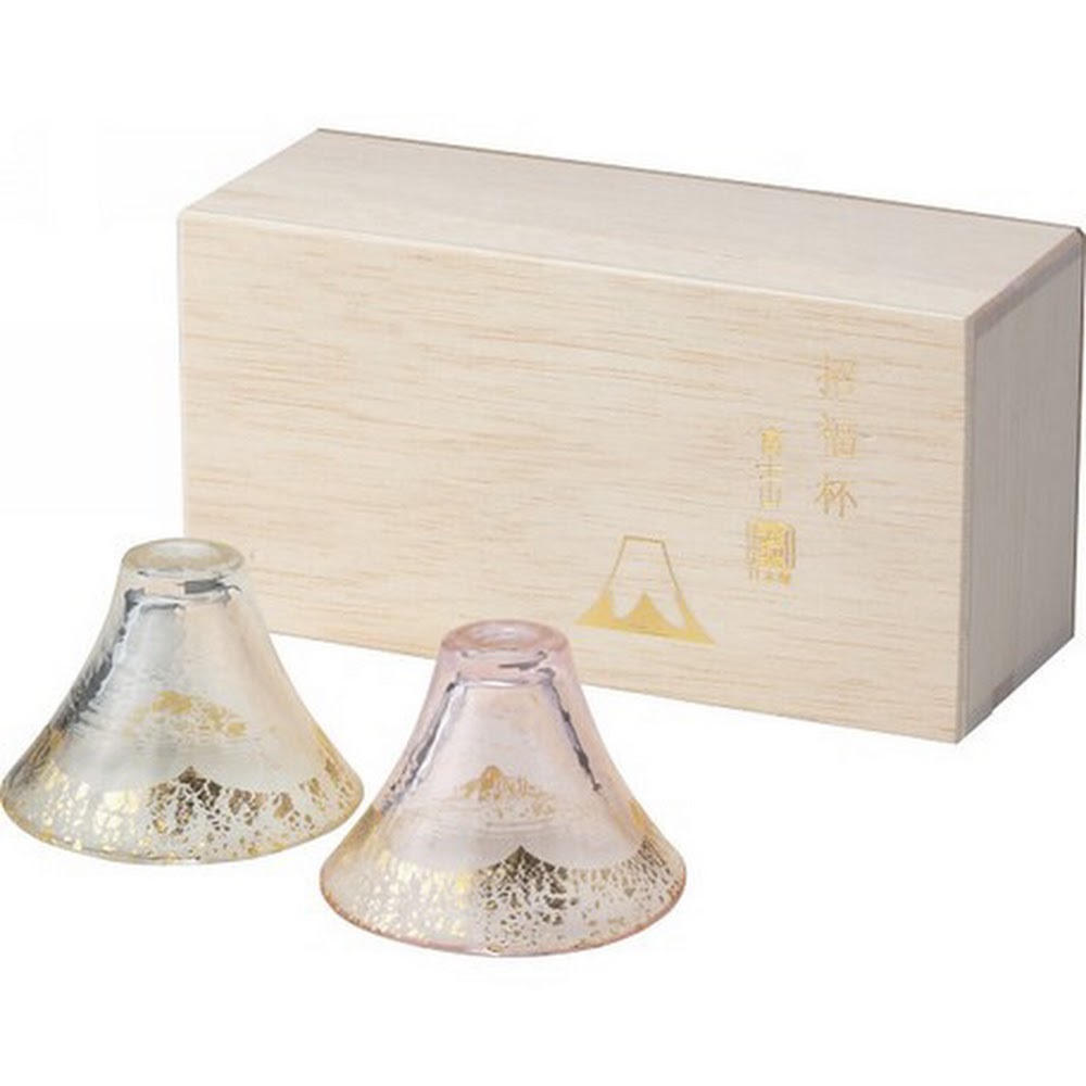 日本東洋佐佐木富士山招福杯【金透・金櫻】清酒杯木箱套裝【日本製】2