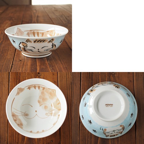 日本美濃燒招福貓拉麵碗【粉藍色】【日本製】3