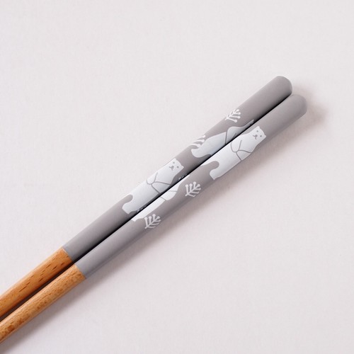 日本和風動物圖案天然木筷子【灰色北極熊】【日本製】1
