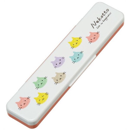 日本Skater Nekotto貓咪筷子及湯匙環保餐具套裝盒(銀離子抗菌)【淺色】【日本製】2