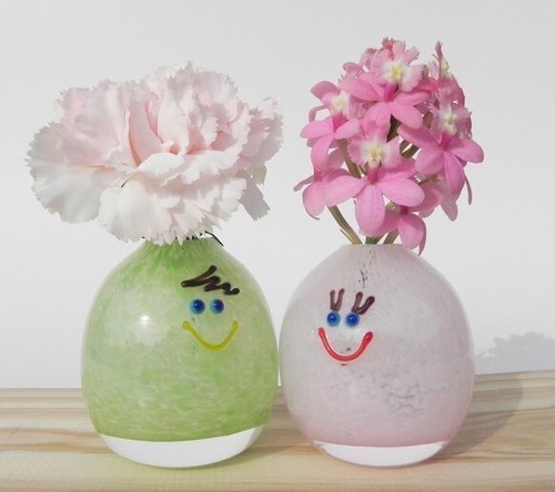 日本Yugen Glass手工玻璃花瓶一對【綠色及粉紅色】【日本製】2